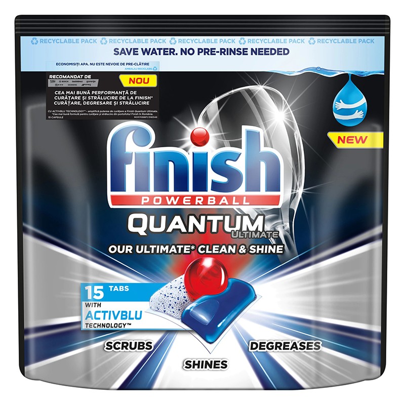 Detergent pentru Masina de Spalat Vase Finish Quantum Ultimate Activblu, 15 Spalari