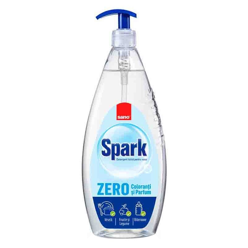 Detergent de Vase cu Pompita Sano Spark Zero Coloranti si Parfum, 1 l