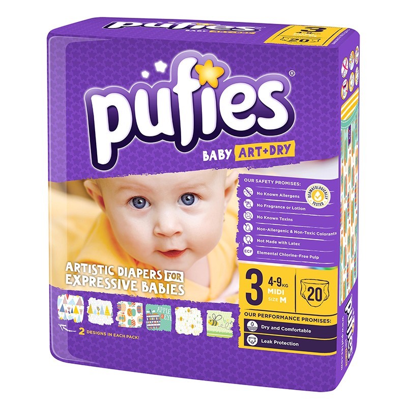 Scutece Pufies Baby Art Midi Small Pack 3, 20 Buc