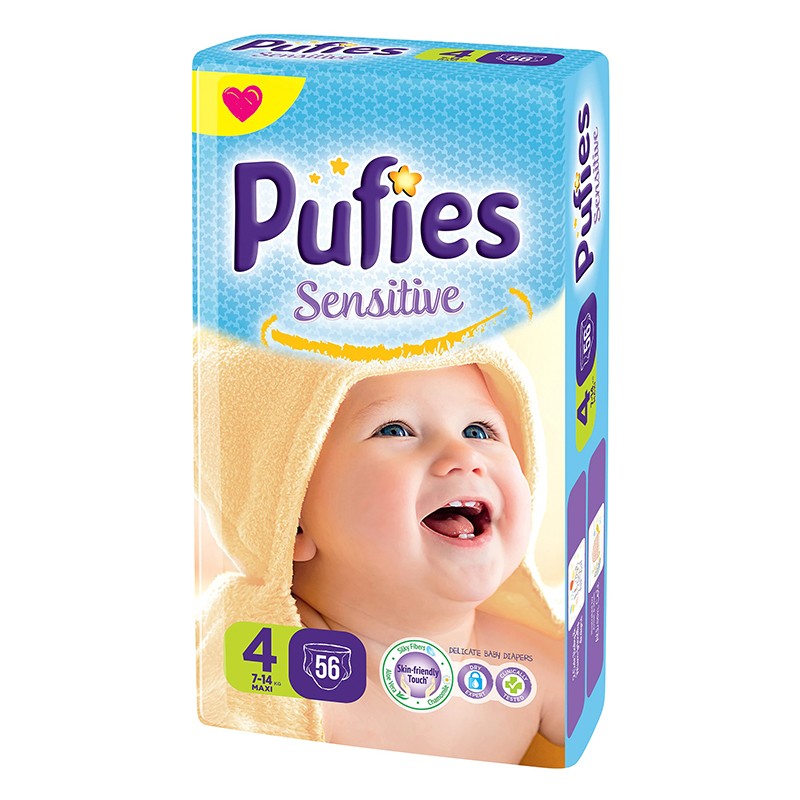 Scutece Pufies Sensitive 4 Maxi, Maxi Pack, 56 Buc