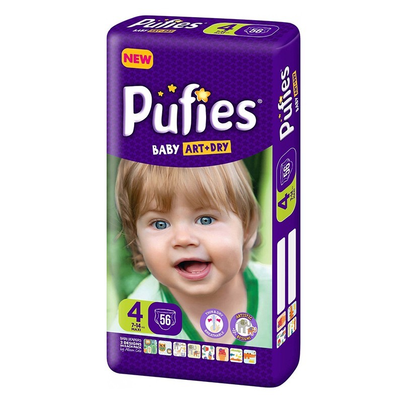 Scutece Pufies Baby Art Maxi 4, Maxi Pack, 56 Buc