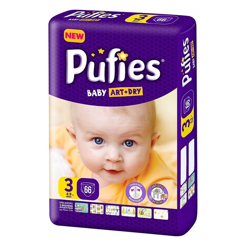 Scutece Pufies Baby Art Midi 3, Maxi Pack, 66 Buc