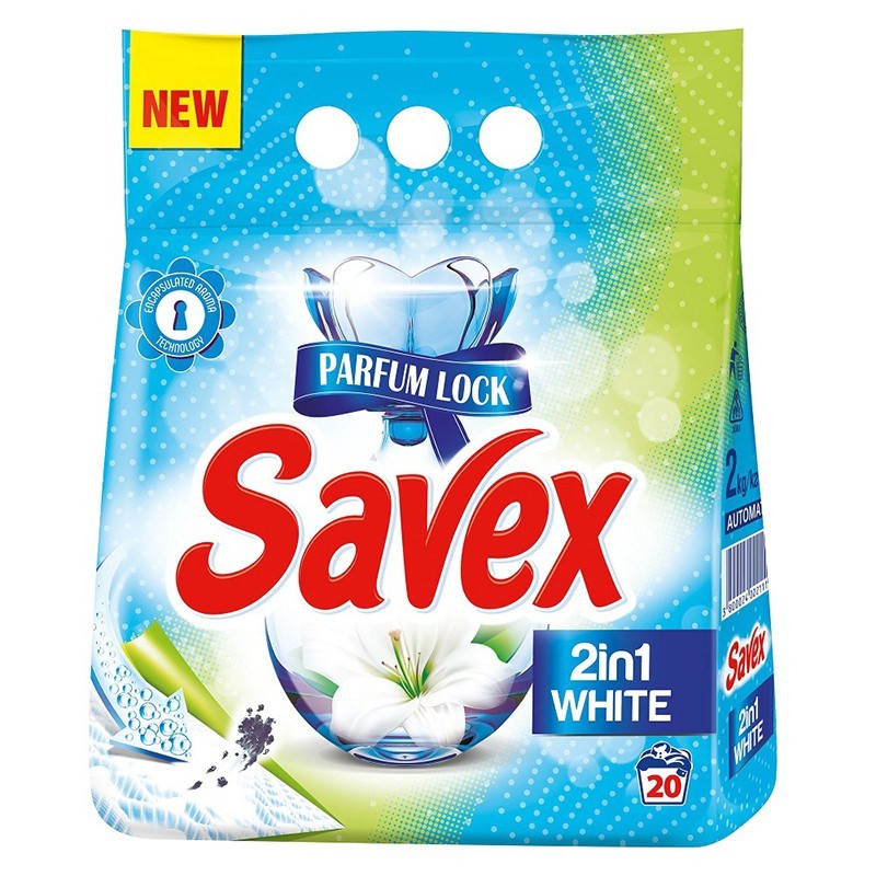 Detergent Rufe Automat Savex 2 in 1 White, 20 Spalari, 2 Kg