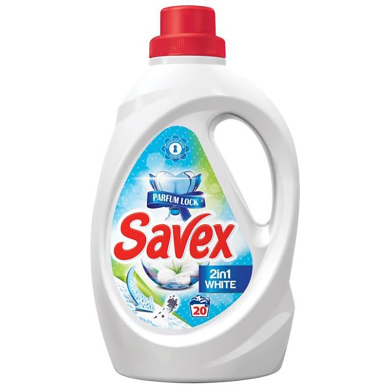 Detergent Lichid Savex 2 in 1 White, 20 Spalari, 1.1 l