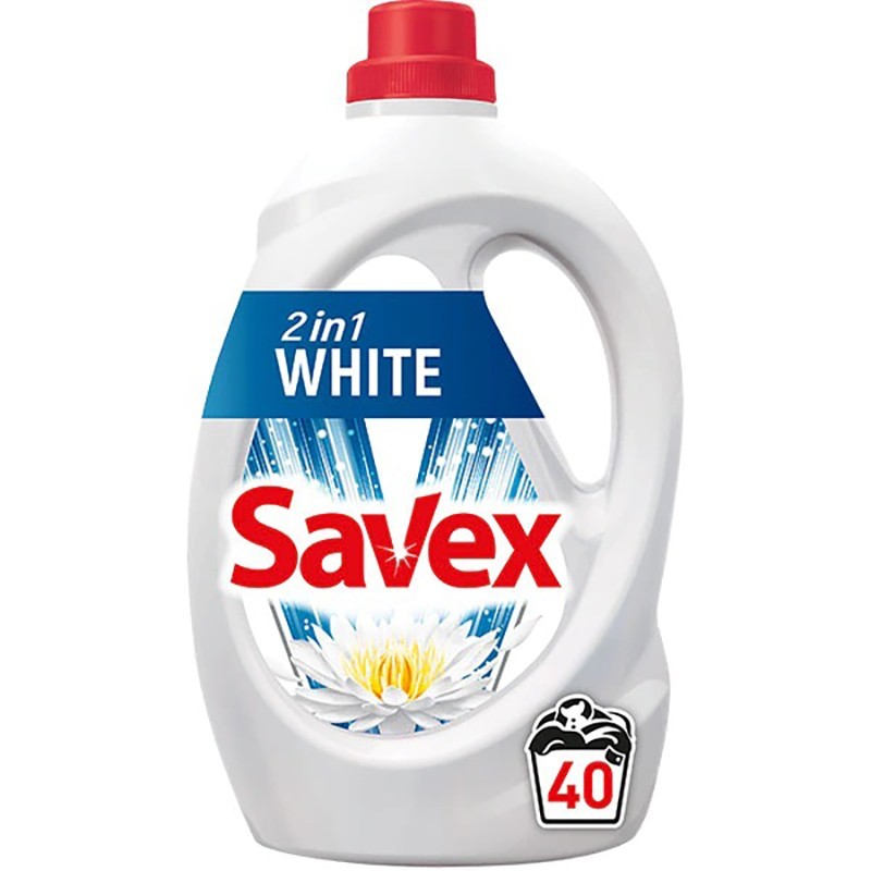 Detergent Lichid Savex 2 in 1 White, 40 Spalari, 2.2 l