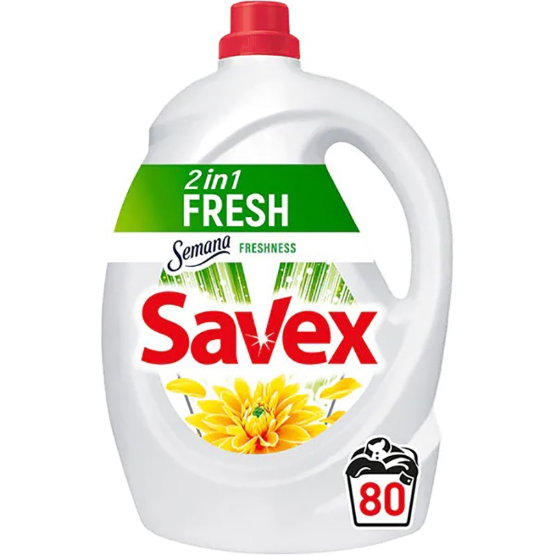 Detergent Lichid Savex 2 in 1 Fresh, 80 Spalari, 4.4 l