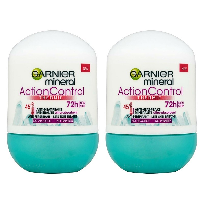 Set 2 x Deodorant Antiperspirant Roll-on Garnier Mineral Action Control Thermic pentru Femei, 72H, 50 ml