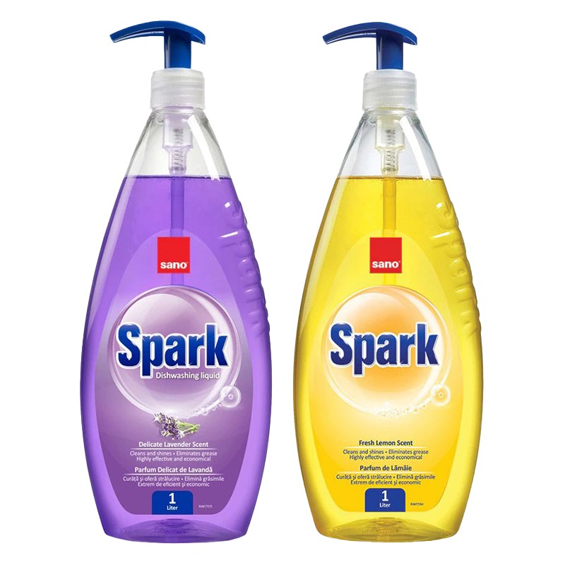 Pachet promo Detergent Vase Sano Spark lavanda 1L + Sano Spark Lamaie 1 L, 2x1L