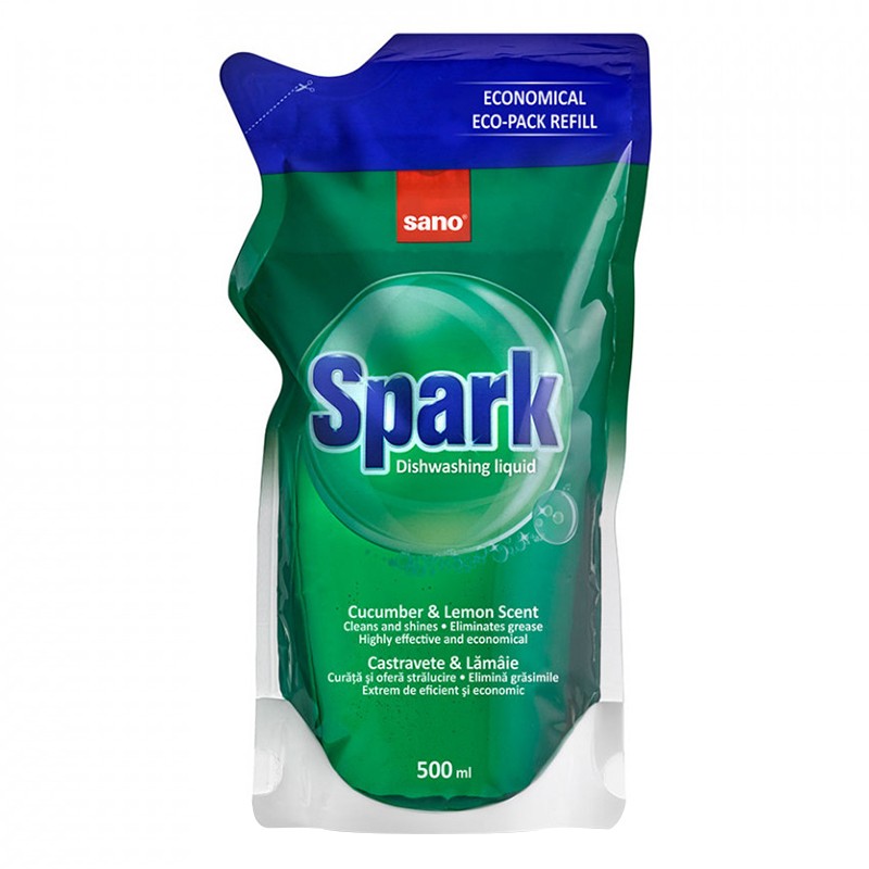 Rezerva Detergent de Vase Sano Spark, cu Castravete, 500 ml