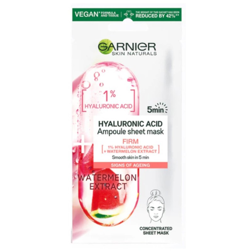 Masca Servetel Garnier Skin Naturals Ampoule Firm, cu Pepene Rosu si Acid Hialuronic, 15 g