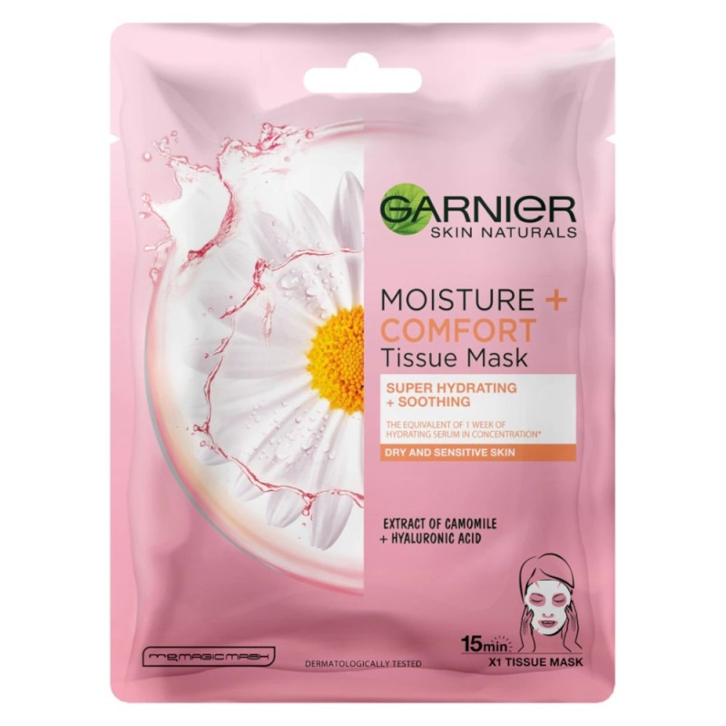 Masca Servetel Garnier Skin Naturals Moisture Comfort, cu Musetel, pentru Ten Uscat si Sensibil, 32 g