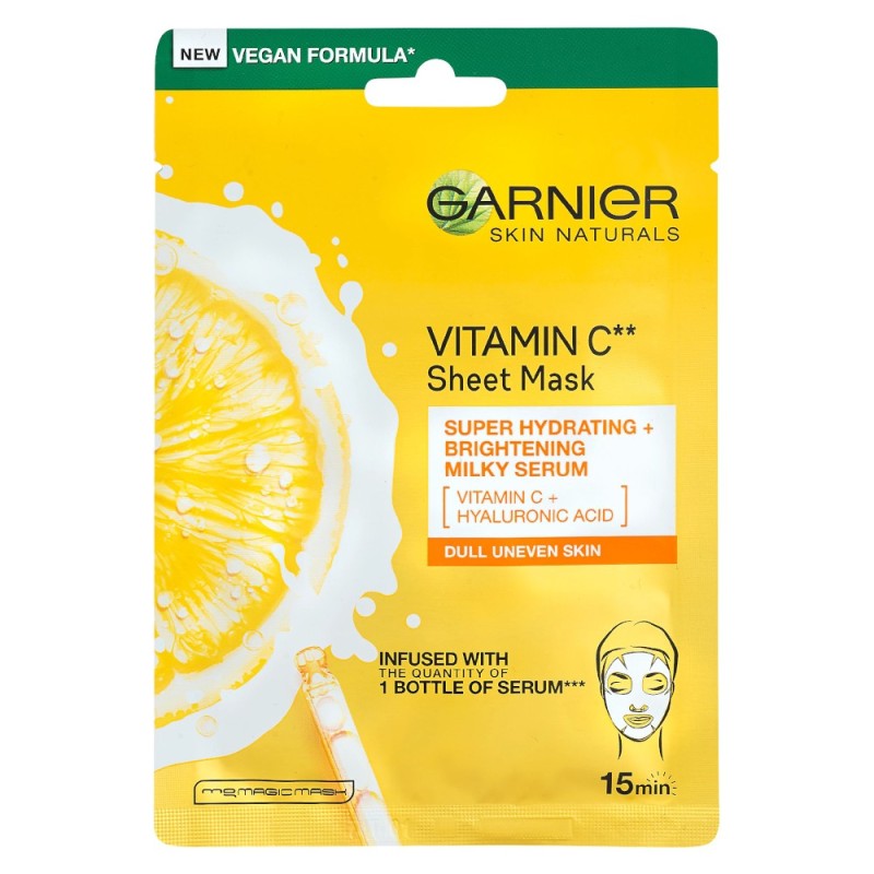 Masca Servetel Garnier Skin Naturals, Super Hidratare si Iluminare, cu Vitamina C, 28 g