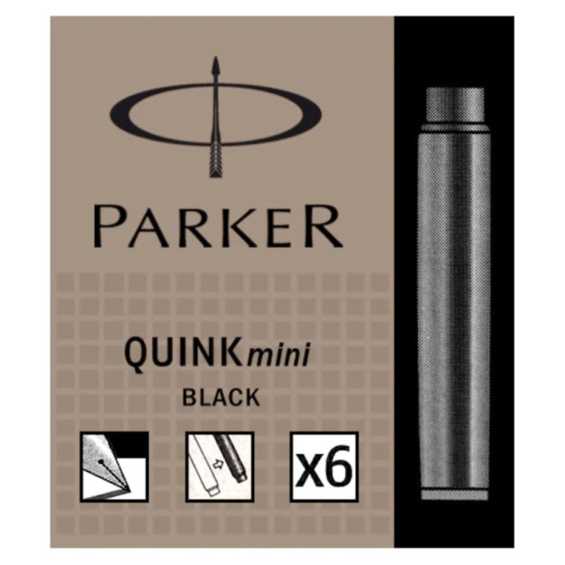 Cartus Parker Quink Mini, Negru Permanent, 6 buc