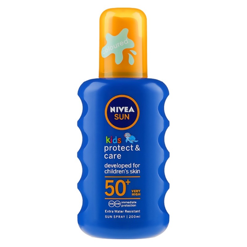 Spray cu Protectie Solara Colorat Nivea Sun Kids Protect & Care, SPF 50+, pentru Copii, 200 ml