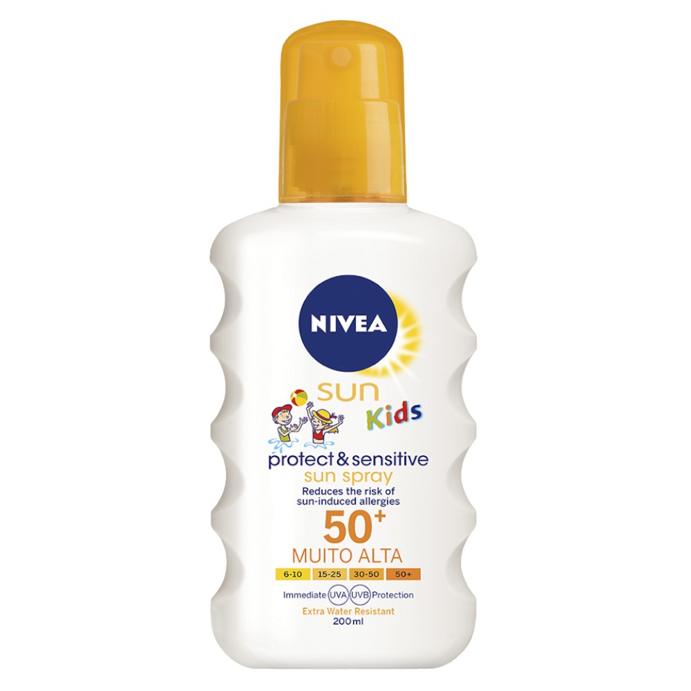 Spray cu Protectie Solara Nivea Sun Kids Protect & Sensitive, SPF 50+, pentru Copii, 200 ml