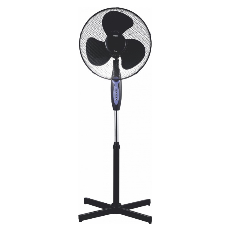 Ventilator cu Picior si Telecomanda Well, 43 cm, 45 W, 3 Viteze, Oscilatie Stanga Dreapta, Negru