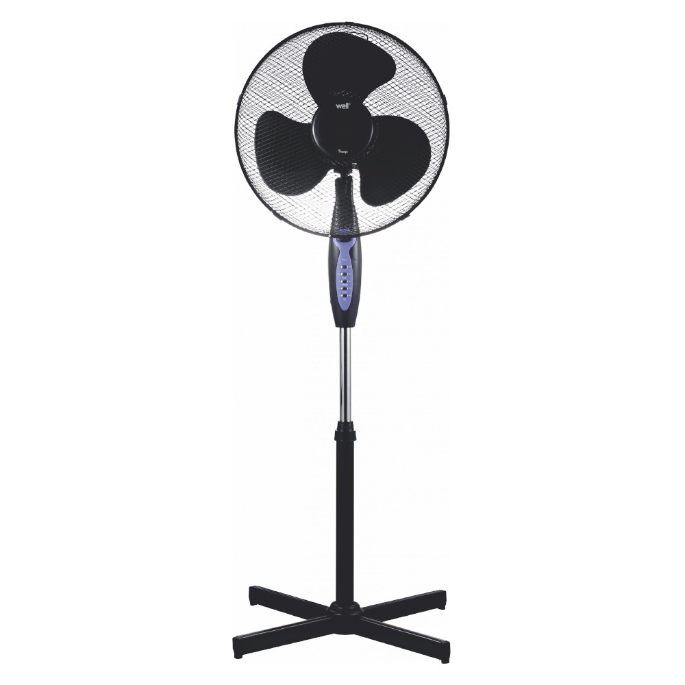 Ventilator cu Picior si Telecomanda Well, 43 cm, 45 W, 3 Viteze, Oscilatie Stanga Dreapta, Negru