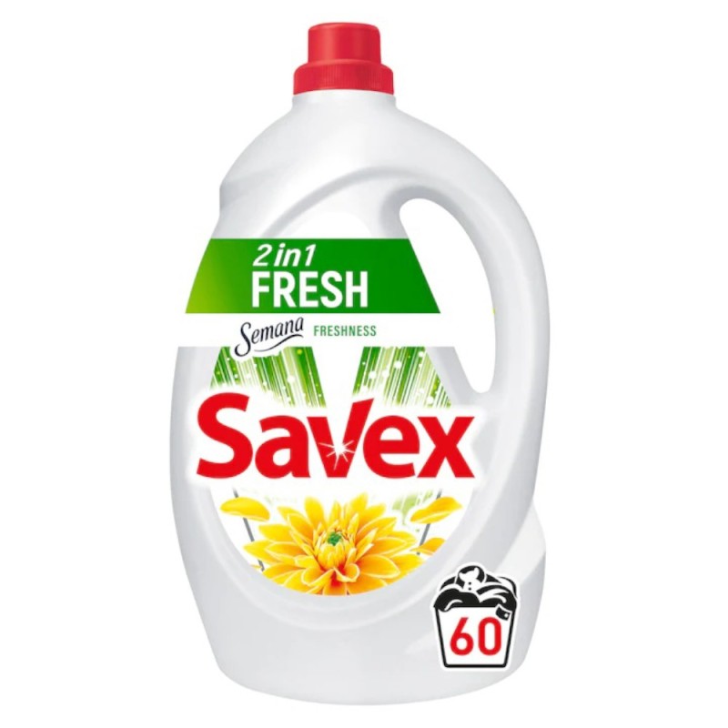 Detergent Lichid Savex 2 in 1 Fresh, 60 Spalari, 3.3 l
