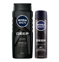 Pachet Promo Nivea Men Deep: Gel de Dus, 500 ml si Deodorant Spray Dry & Clean, 150 ml