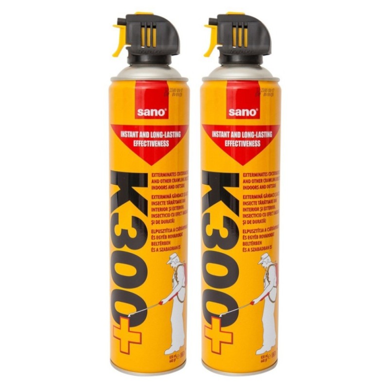 Pachet 2 x Spray Insecticid cu Aerosol Sano Impotriva Insectelor Taratoare K300+, 630 ml