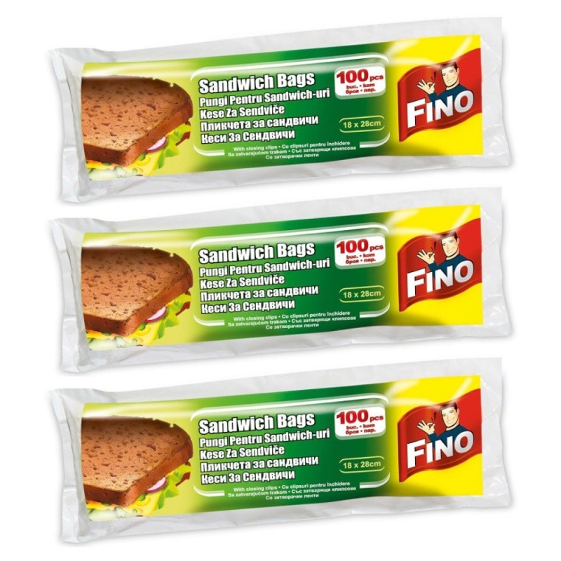 Pachet 3 x Pungi pentru Sandwich Fino, 18 x 28 cm, 100 Bucati