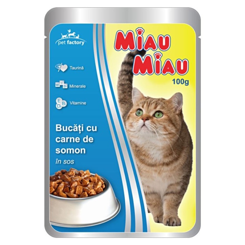 Hrana Umeda pentru Pisici Miau Miau cu Somon in Sos, Plic, 100 g
