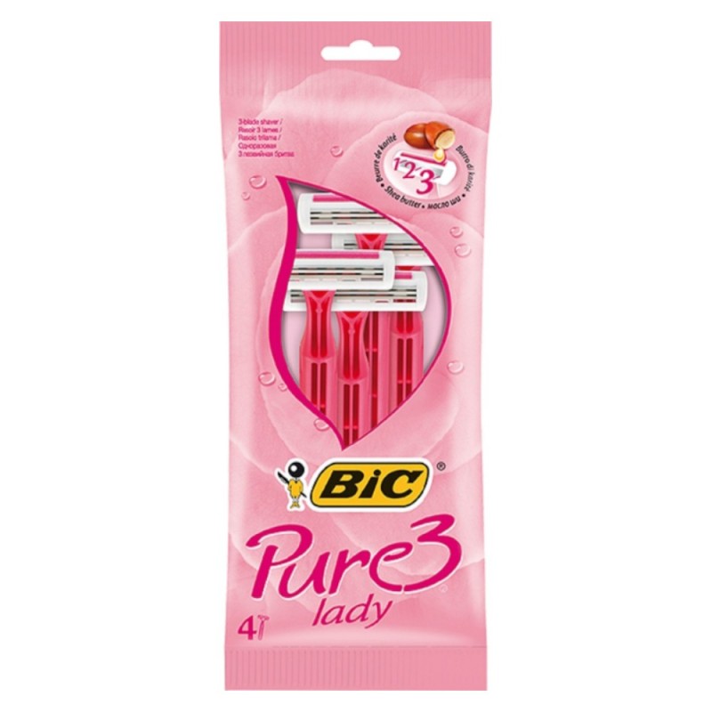 Aparat de Ras Bic Lady Pure3 Pink, Roz, 4 Bucati