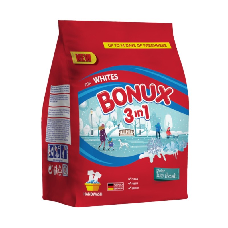 Detergent Manual Bonux 3 in 1 White Ice Fresh, Proaspat Racoritor, 7 Spalari, 400 g
