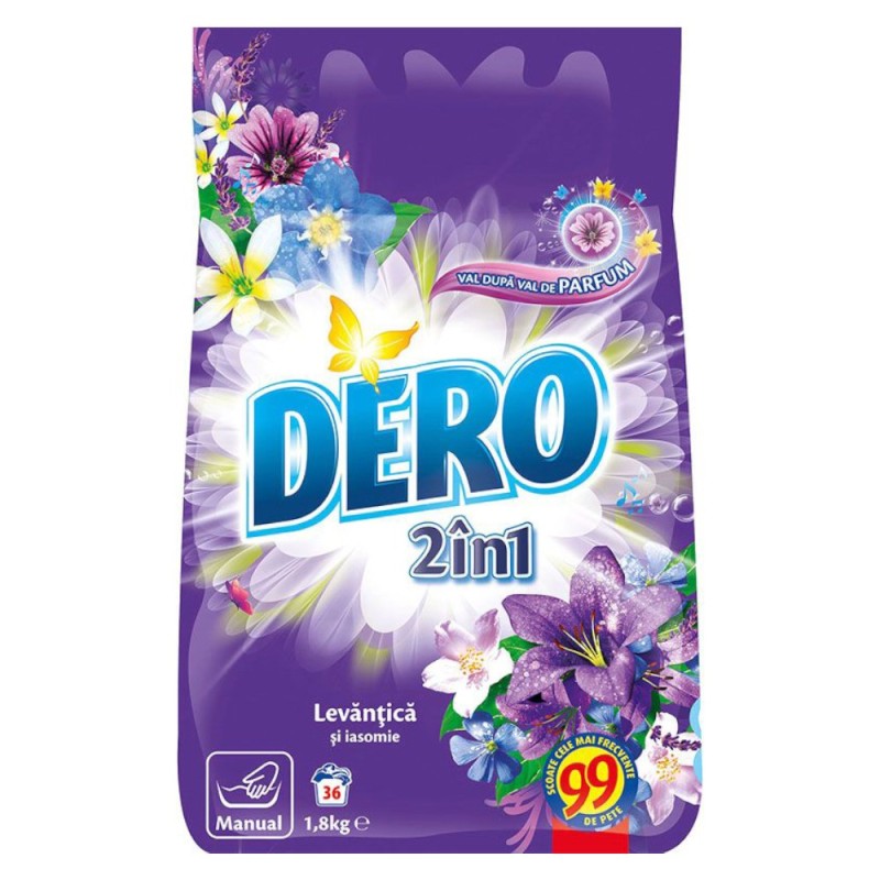 Detergent Manual Dero 2 in 1 Levantica si Iasomie, 36 Spalari, 1.8 kg