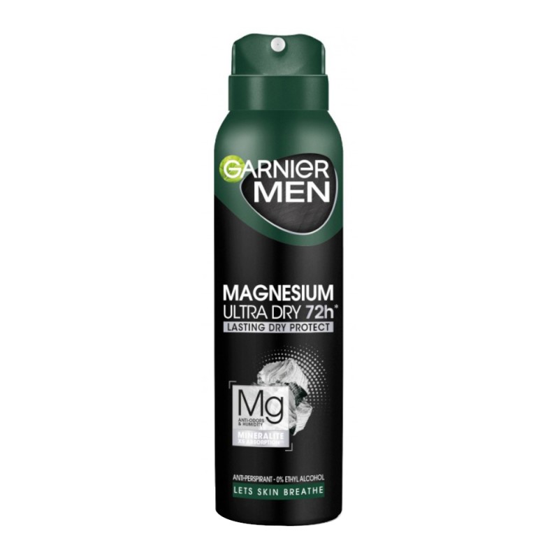 Deodorant Spray Garnier Men Magnesium Ultra Dry 72h, pentru Barbati, 150 ml