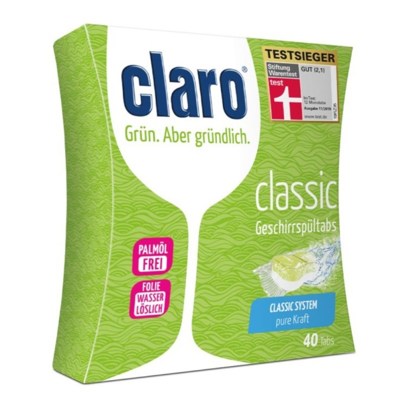 Tablete Ecologice pentru Masina de Spalat Vase Claro Clasic, 40 Bucati, 640 g
