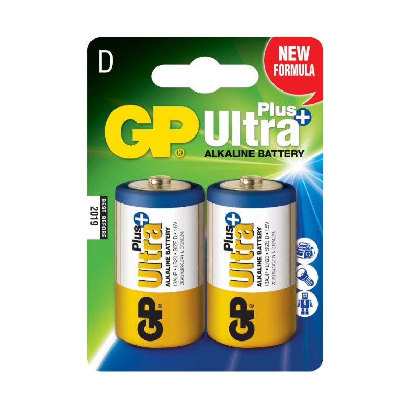 Set Baterii Ultra Alcaline R20 D, GP Ultra Plus, 2 Bucati