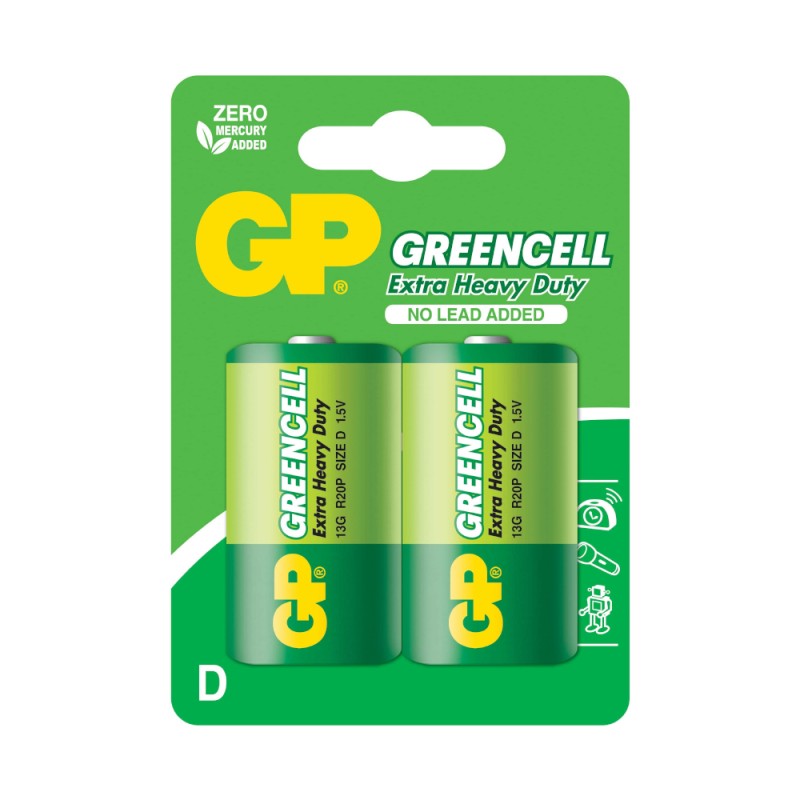 Set Baterii Zinc R20 D, GP Greencell, 2 Bucati