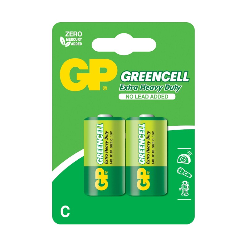 Set Baterii Zinc R14 C, GP Greencell, 2 Bucati