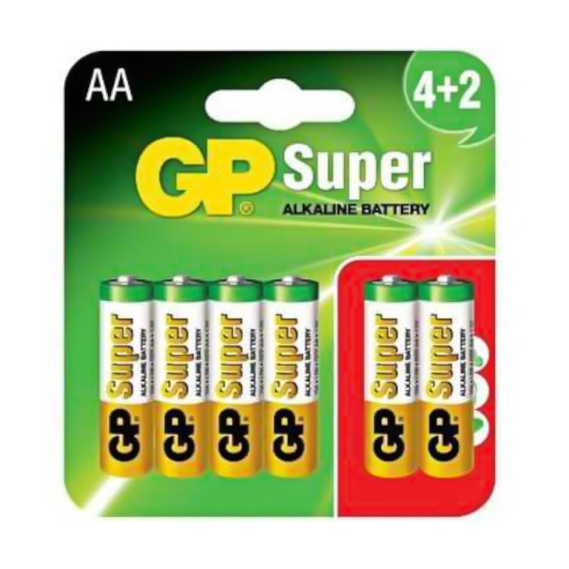 Set Baterii Alcaline AA R6, GP Super, 6 Bucati