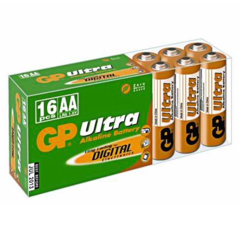 Set Baterii Alcaline AA R6, GP Ultra, Cutie, 16 Bucati