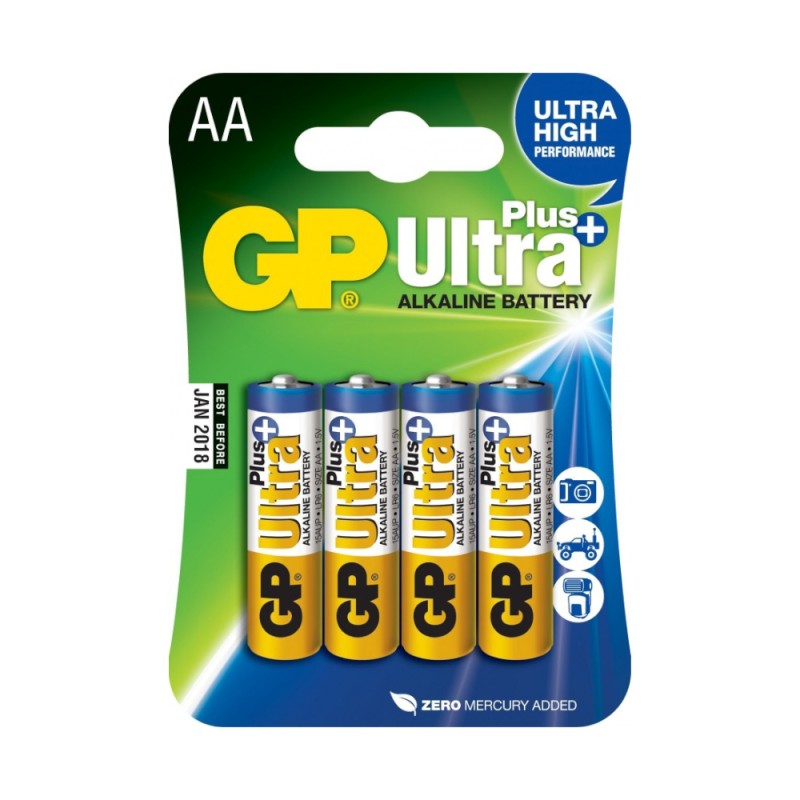 Set Baterii AA R6 GP Plus Ultra Alcaline, 4 Bucati