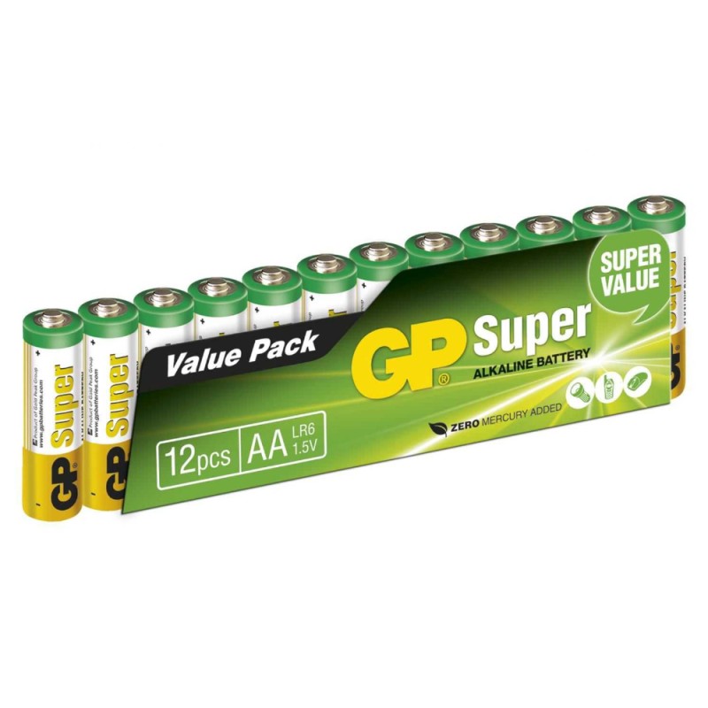 Set Baterii Alcaline AA R6, GP Super, Infoliate, 12 Bucati