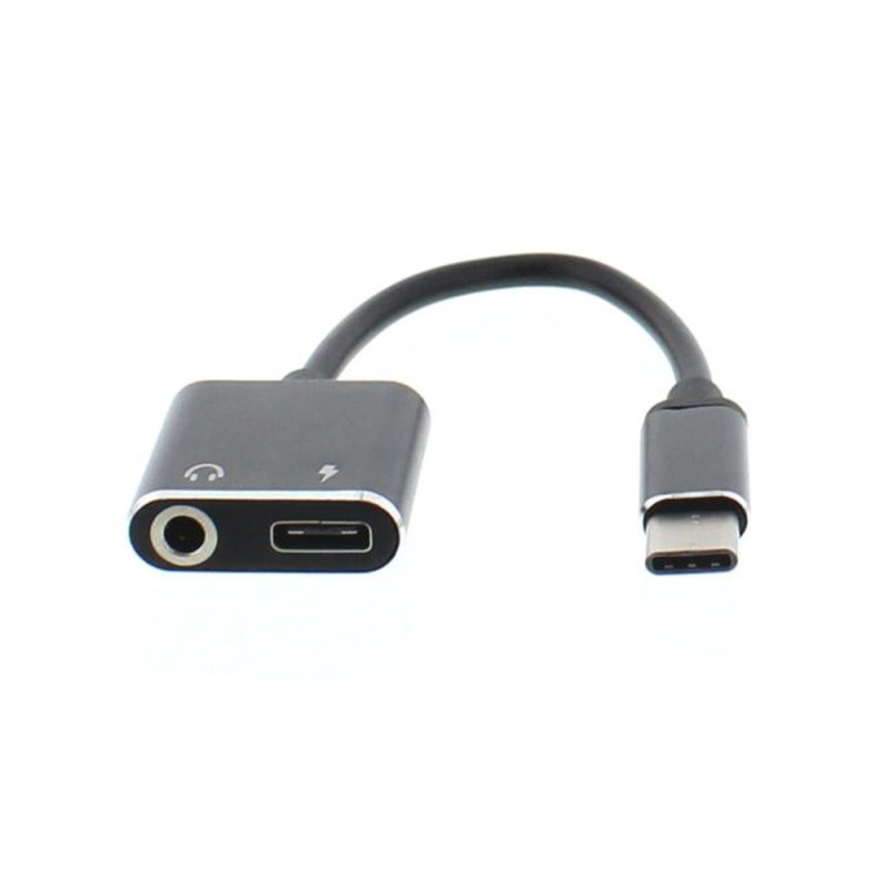 Adaptor USB-C Tata - Jack 3.5mm Mama si USB-C Mama, 7cm, Negru, Well