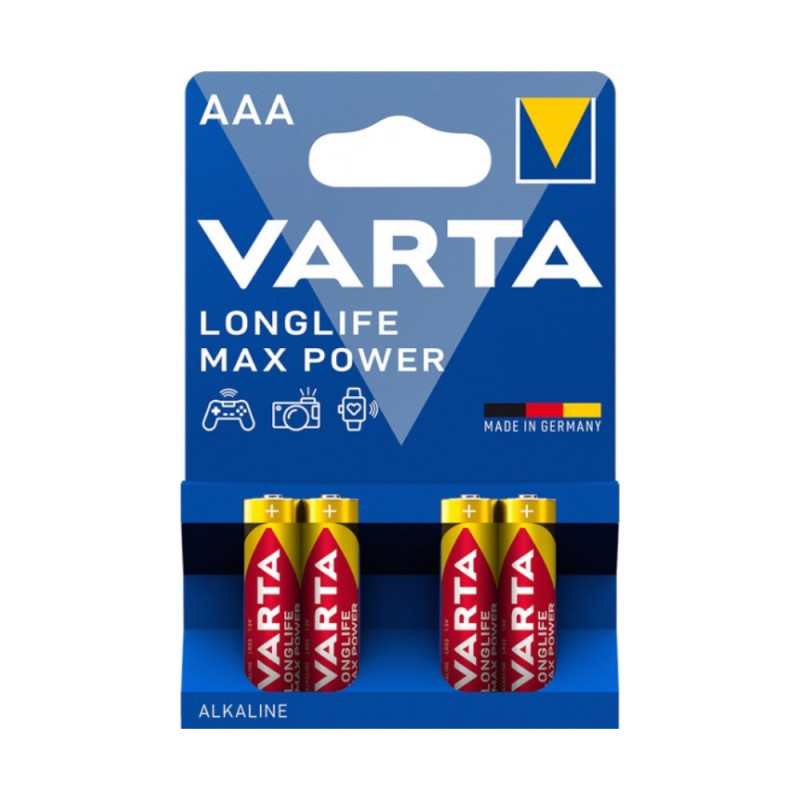 Set Baterii Alcaline AAA R3 Varta Longlife Max Power, 4 Bucati