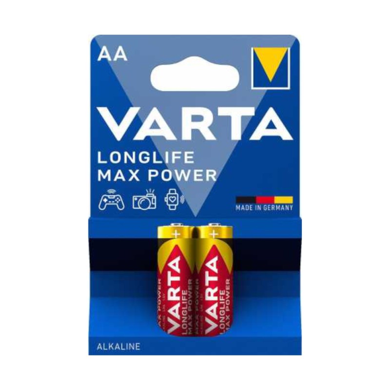 Set Baterii Alcaline AA R6 Varta Longlife Max Power, 2 Bucati