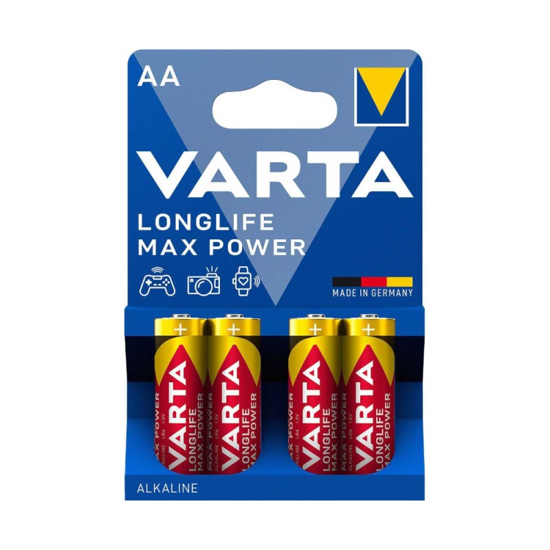 Set Baterii Alcaline AA R6 Varta Longlife Max Power, 4 Bucati