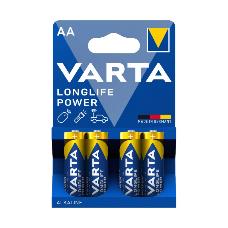 Set Baterii Alcaline AA R6 Varta Longlife Power, 4 Bucati