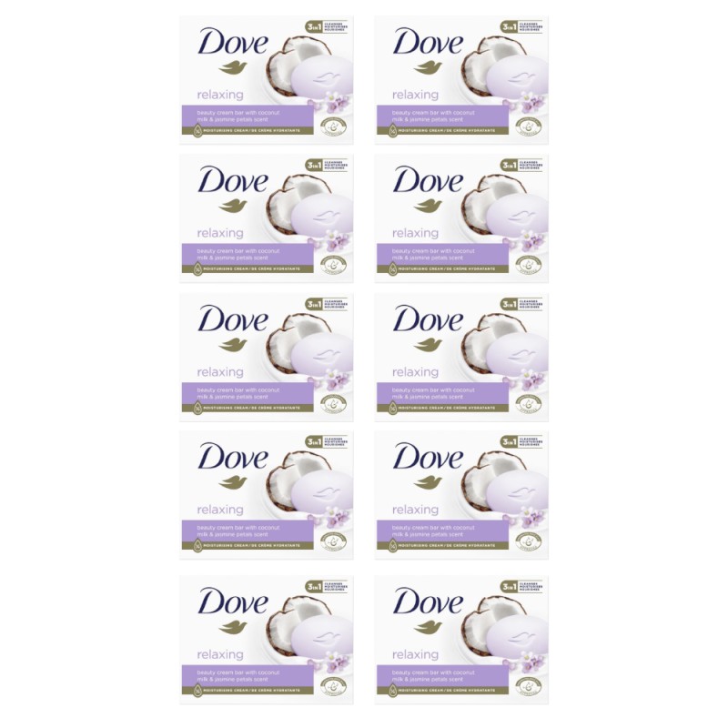 Set 10 x Sapun Crema Dove Relaxing, Lapte de Cocos si Iasomie, 90 g