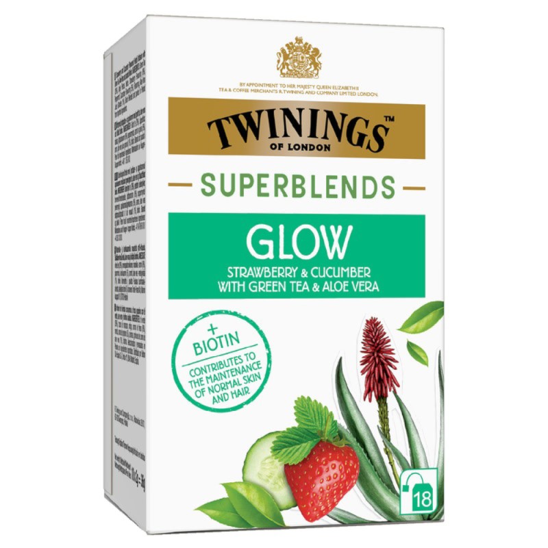 Ceai Twinings Superblends Glow cu Capsuni si Castravete, 18 x 2 g