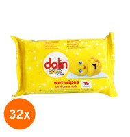 Servetele Umede Dalin Soft Clean, pentru Copii, 15 Servetele x 32 Pachete