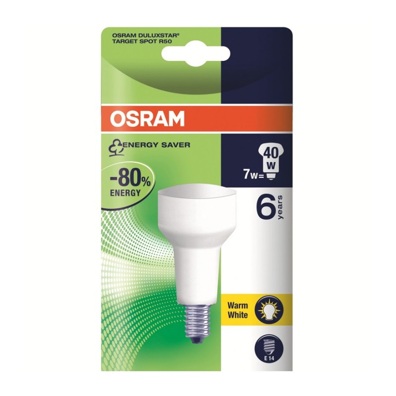 Bec Economic Fluorescent Osram Dstar, R50, E14, 7W / 40W, 10000 ore, Lumina Calda