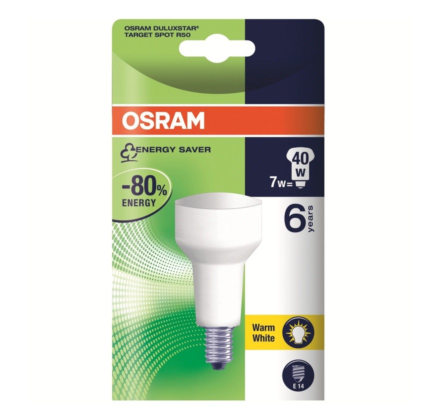 Bec Economic Fluorescent Osram Dstar, R50, E14, 7W / 40W, 10000 ore, Lumina Calda