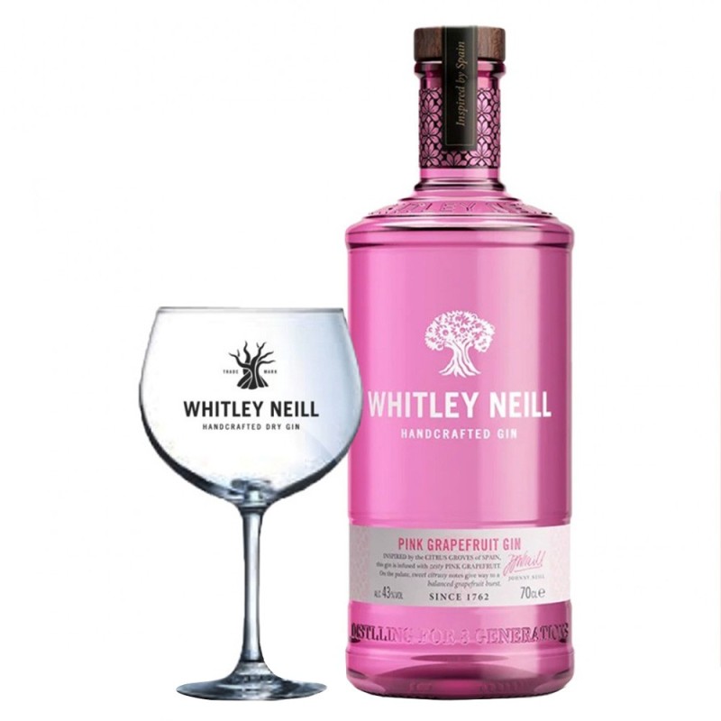 Pachet Gin cu Grapefruit Roz Whitley Neill 43% Alcool, 0.7 l si Copa Glass