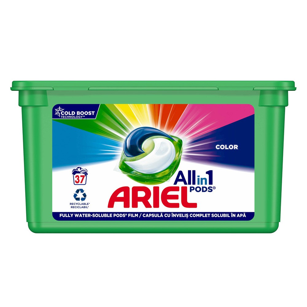Detergent Capsule Ariel All in One PODS Color, Cold Boost, 37 Spalari